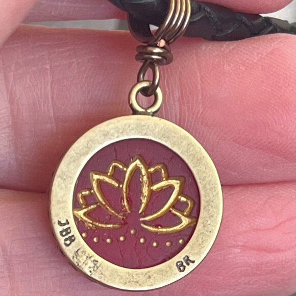 Braided Leather Necklace, Red Lotus Pendant, Women's Men's Layering Necklace - Picture 5 of 6